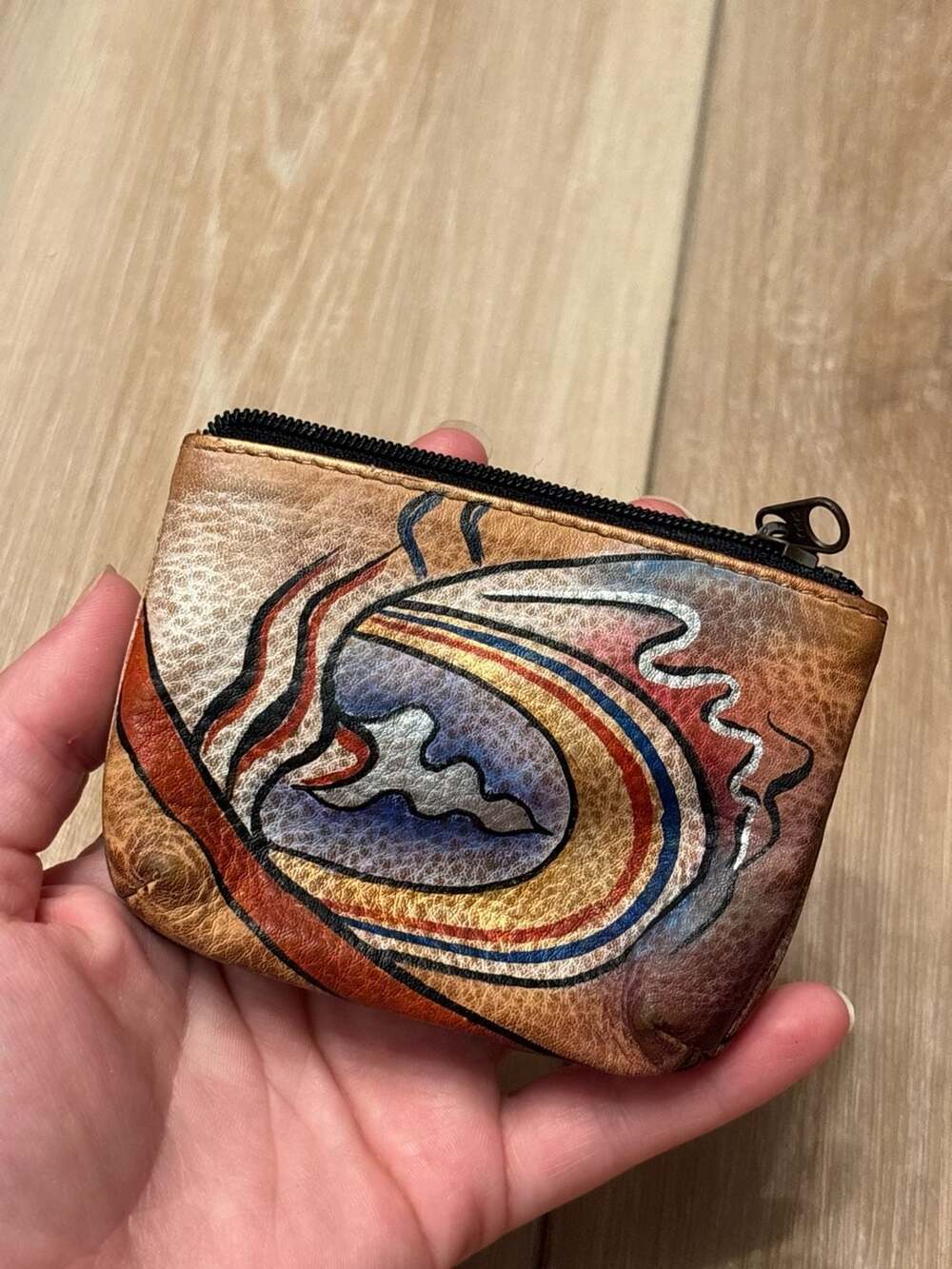 Anuschka Hand Painted Leather Coin Purse Abstract Design 11951